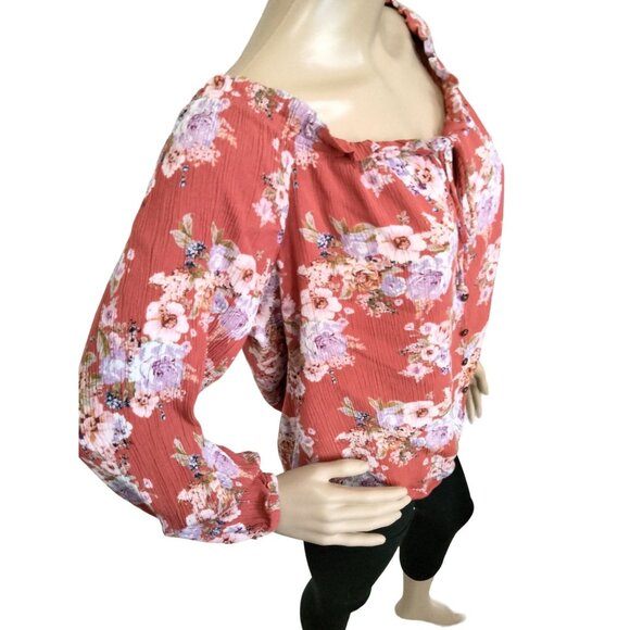 Mason & Belle Floral Faux Button Bubble Crop Top Off-Shoulder Front Tie Size XL - Picture 5 of 7